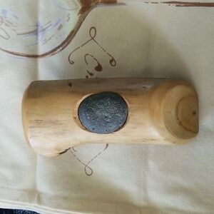 Hand Carved Wooden Match Holder with Striking Stone